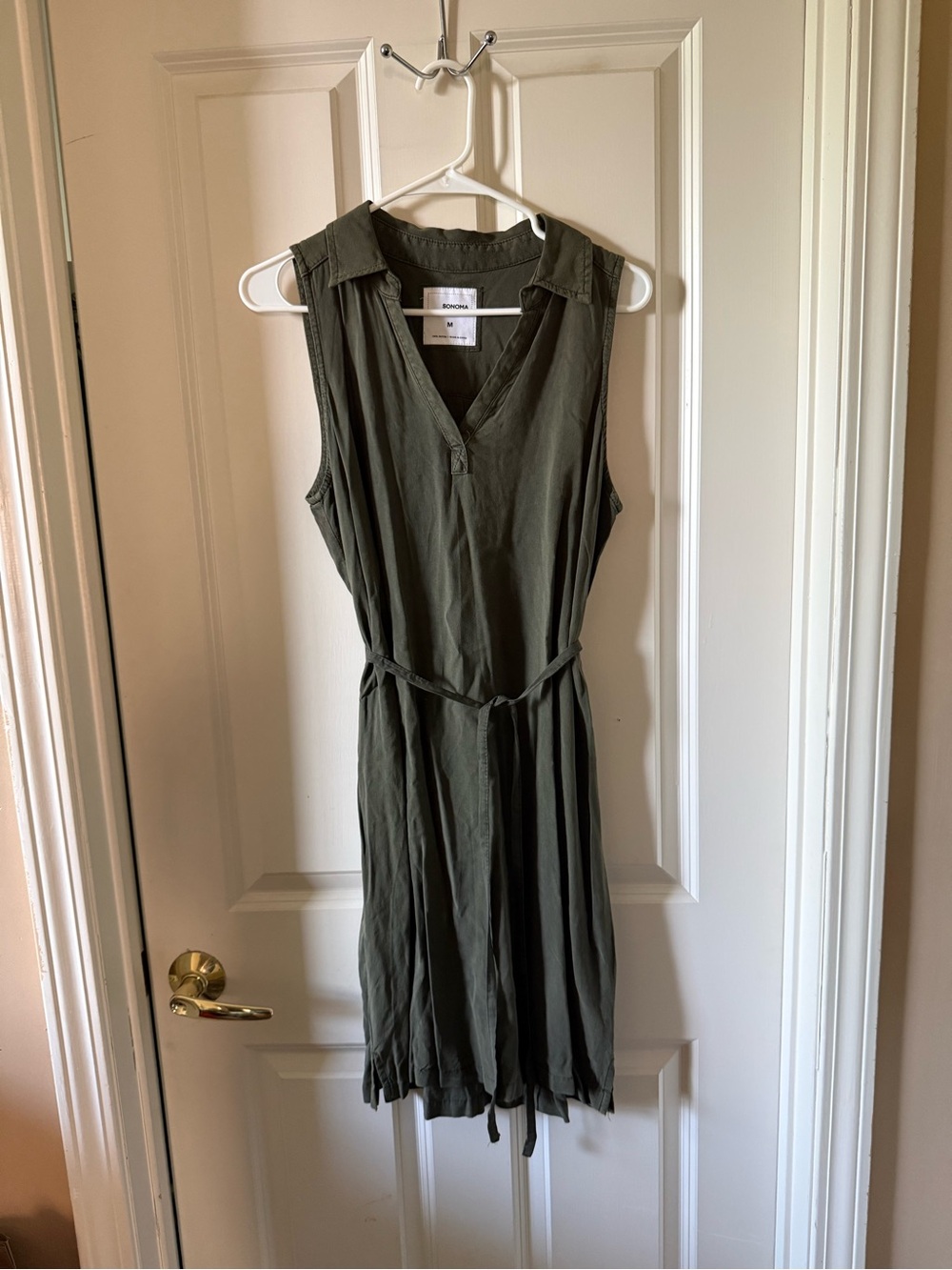 Sonoma Olive V-Neck Sleeveless Midi Shirt Dress